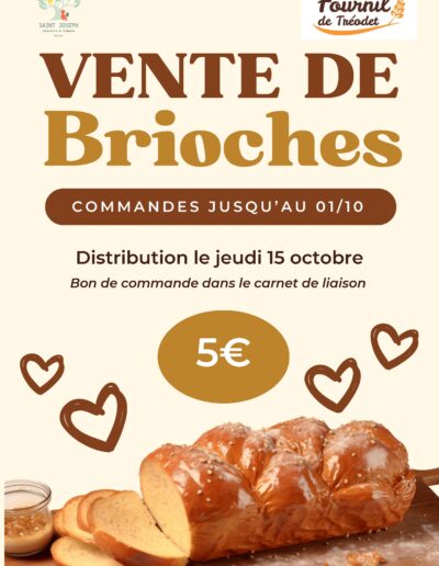 Affiche de la vente de brioches 2026 organisée par l’APEL de l’école Saint-Joseph de Quimper avec le Fournil de Tréodet.